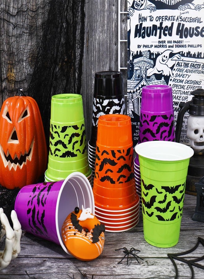 JarThenaAMCS مجموعة أكواب بلاستيكية من JarThenaAMCS، 60 قطعة، بتصميم خفاش أسود، مناسبة لحفلات الهالوين، سعة 16 أونصة، أكواب شرب للاستخدام مرة واحدة للمشروبات الساخنة والباردة، هدايا حفلات الأعياد، مستلزمات تزيين عشاء العائلة - Image 4